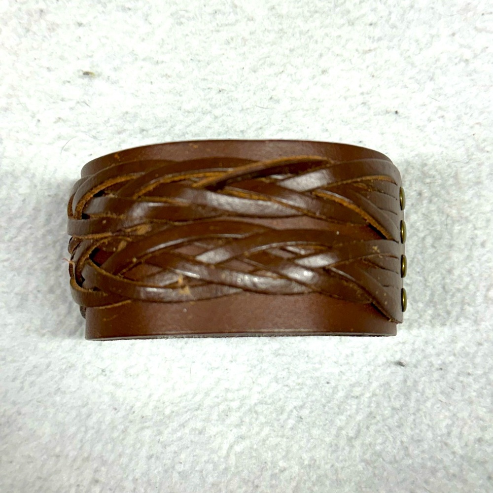 Rustic Brown Leather Braided Cuff Bracelet
